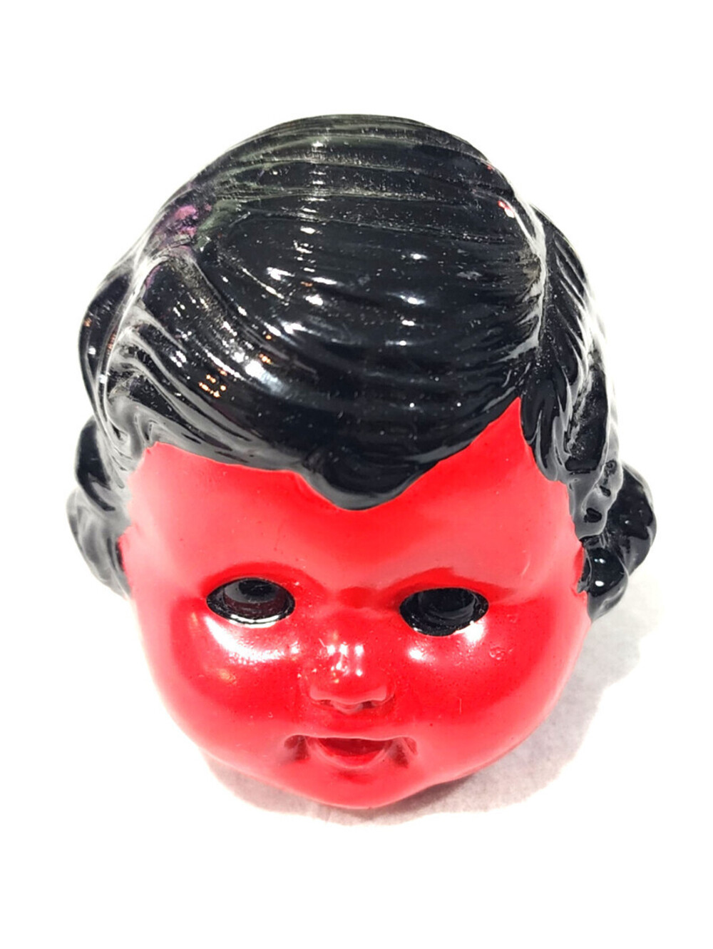 Vintage Creepy Ceramic Head Heavy Custom Painted Red Black Gothic Oddity 3x5